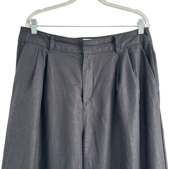 Gap Black Linen Cotton High Waist Pleated Wide Leg Pants | 14 - Picture 3 of 9